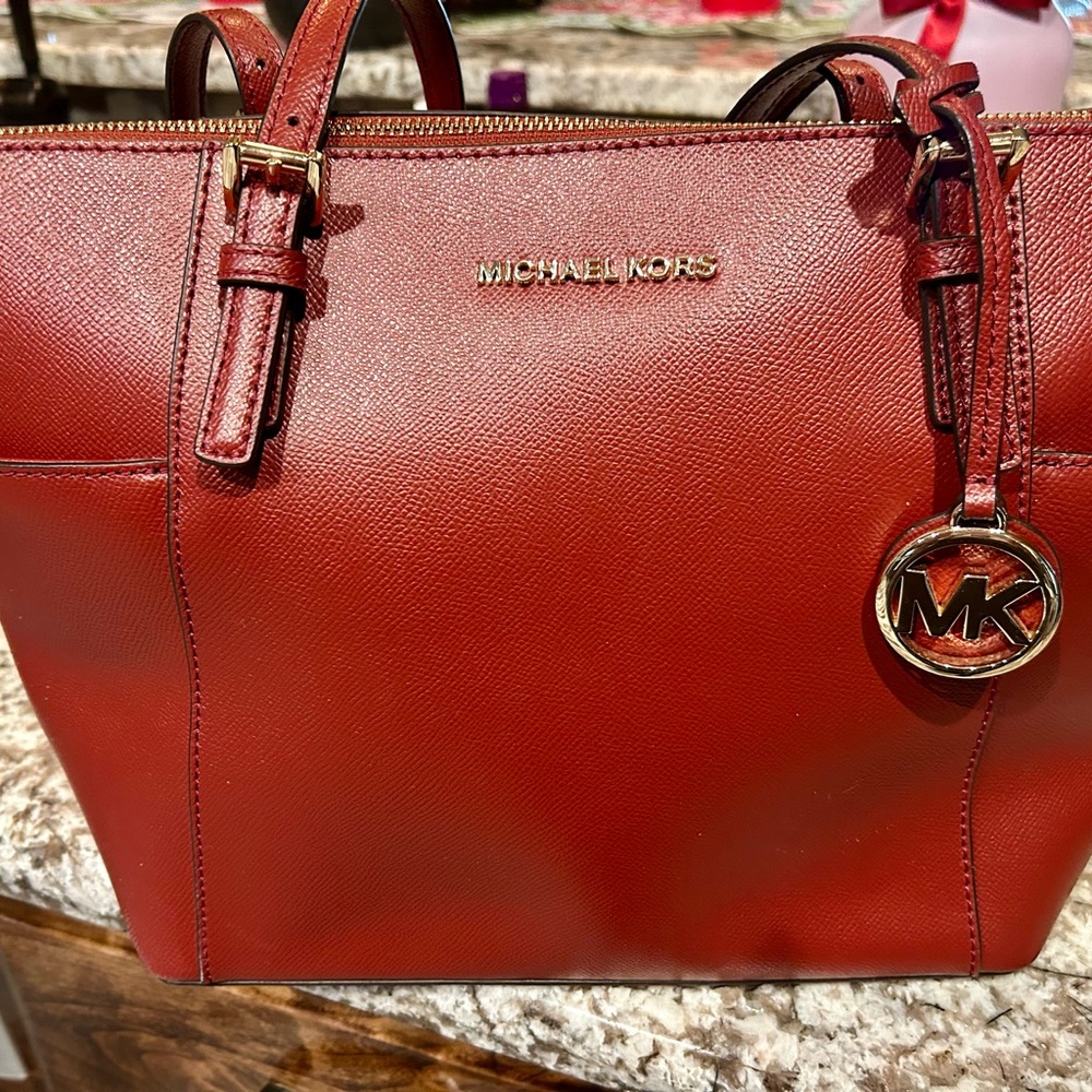 Michael Kors Red Leather Tote Bag